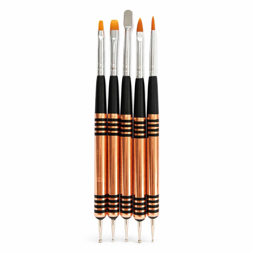 Trendy Look Nail Art Dotting Tool & Brush Dual For Decoration Set of 5 Pieces, Gel Brush, Ombre Brush, Detail brush-image-4