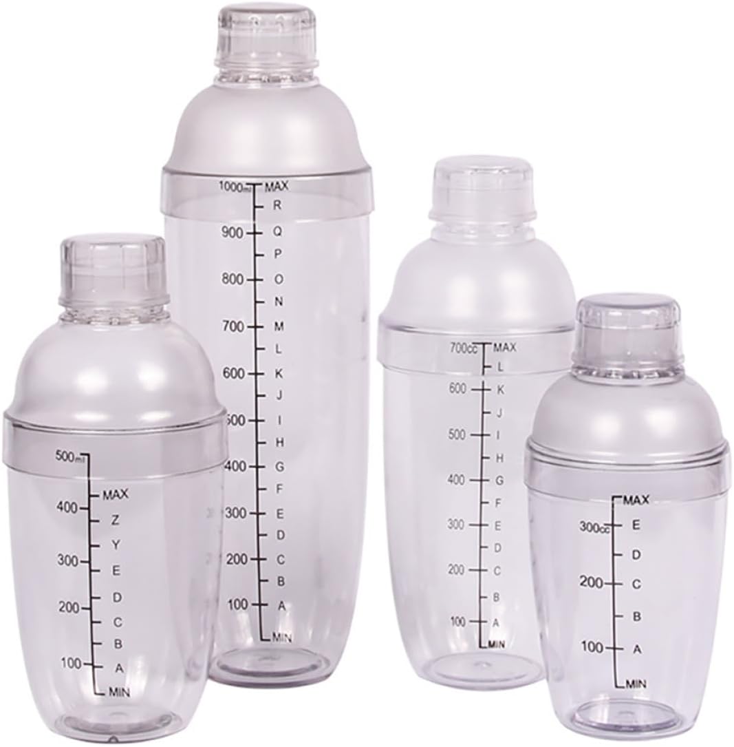 4pcs Cocktail Hand Shaker Set with Scale, Frosted PC Plastic Drink Mixer Cups 300ml 500ml 700ml 1000ml, Bar Cocktail Shaker for Bartending and Home Use