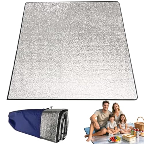 Tkxjry 200x200cm Tapis de Sol Isolant en Aluminium, Tapis Isolant Camping, Tapis de Camping en Film, Couverture Isolante pour Tente, Tapis Isolant en Aluminium Pliable Tapis, pour Camping, Randonnée