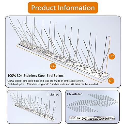 Qiegl Bird Spikes For Pigeons Small Birds Anti Bird Spike Metal Bird Deterrent Spikes Stainless Steel Fence Spikes Cover 25 Feet (23 Pack Uninstalled) #TOP1