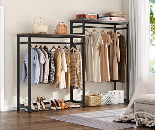 Tribesigns Free Standing Closet Organizer, Clothes Garment Racks With Storage Shelves And Double Hanging Rod, Heavy Duty Metal Wardrobe Closet Storage Clothing Shelving For Bedroom (Rustic Brown) #TOP1