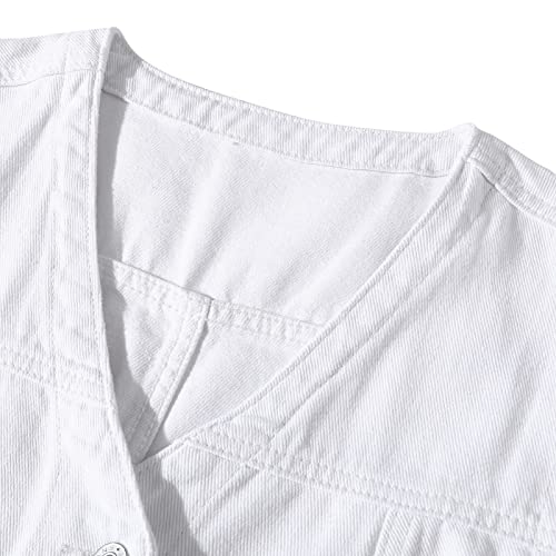 Ladyful Women's Sleeveless Denim Vest V Neck Button Down Jean Waistcoat Jacket #TOP4