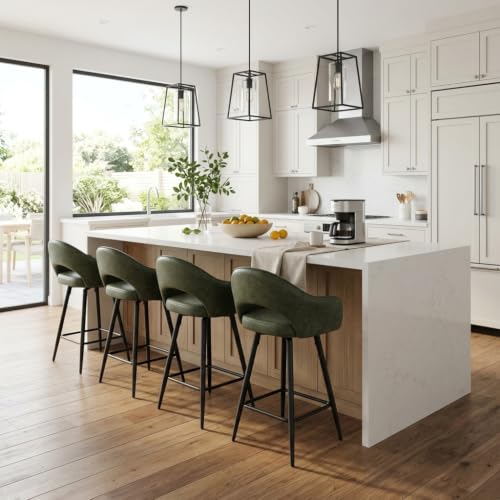 CIMOTA Swivel Bar Stools, Hollow Back Counter Height Bar Chair with Black Metal Legs, Faux Leather Upholstered Barstool for Kitchen Island Home Bar, Grey
