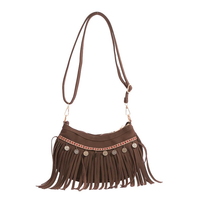 Boho Tassel Crossbody Bag Purse(Western Design) – Retro Studded Shoulder Purse Ethnic Lightweight Y2k Handbag