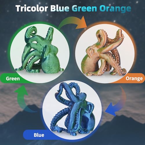 Image of Silk Tricolor PLA Filament 1.75mm, 3D Printer 3-in-1 Multicolor PLA Filament, Dimensional Accuracy + /-0.02mm 1KG Spool (2.2 lbs), Shiny Silk Texture, Triple Color Silk PLA Filament (Blue Green Orange)