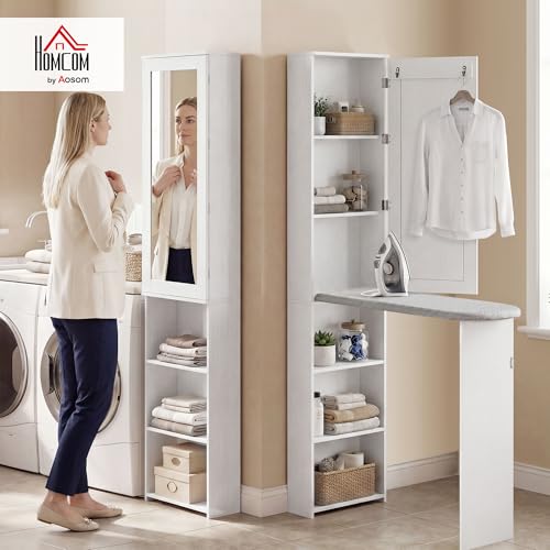 Meuble à repasser multifonction avec 6 compartiments et miroir pliable armoire