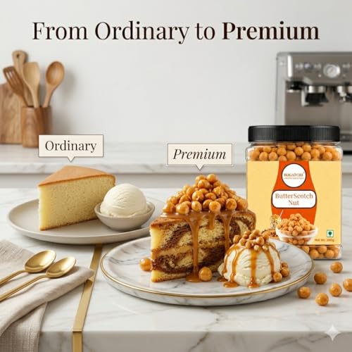 Image of BOGATCHI Crispy & Crunchy Butterscotch Chips (8mm) for Baking & Desserts | Premium Butterscotch Nuts Candy for Cakes, Ice Creams, Shakes, Muffins, Cookies & Chocolates | Gluten Free | 200g
