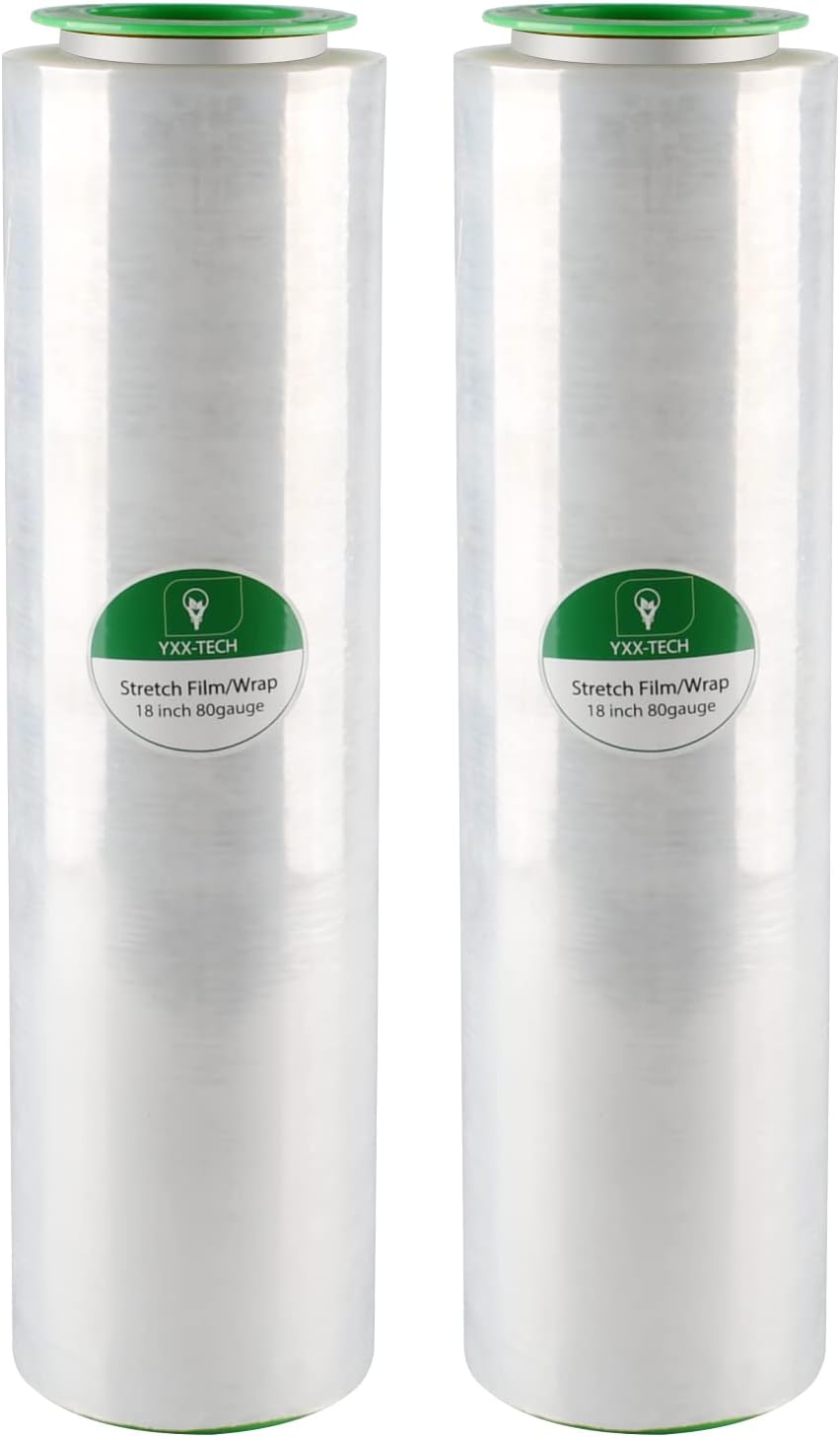YXX-TECH Stretch Film/Wrapping Paper Thickness, 18 Inch 1500 Feet Clear Stretch wrap with Tension Handle, Stretch Wrap Industrial Strength, Durable, Extra Thick, Heavy Duty Shrink Film (2 Packs)