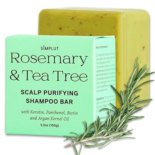 Rosemary & Tea-Tree Scalp Clarifying Shampoo Bar with Keratin, Panthenol, Biotin and Argan-Oil (5.2oz) | Sulfate Free, All Natural, Hair Moisturizing & Nourishing Soap, Deep Cleansing Solid Shampoo