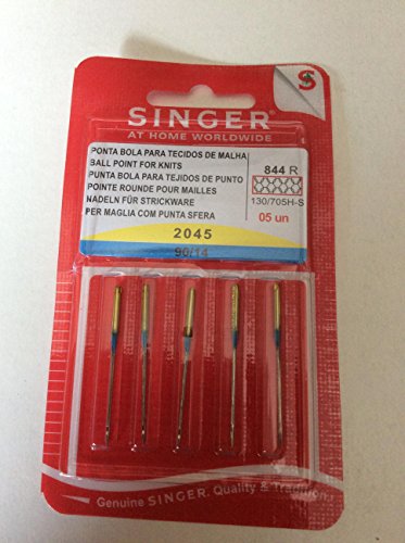 5 Singer 2045 Universal (15X1, HAX1, 130/705H) Ball Point Yellow Band Sewing Machine Needles ~ Multiple Sizes! (Singer 90/14)