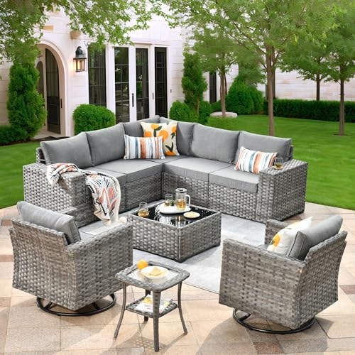 ovios 9 Pieces Patio Furniture Set, Outdoor Wicker Sectional Sofa