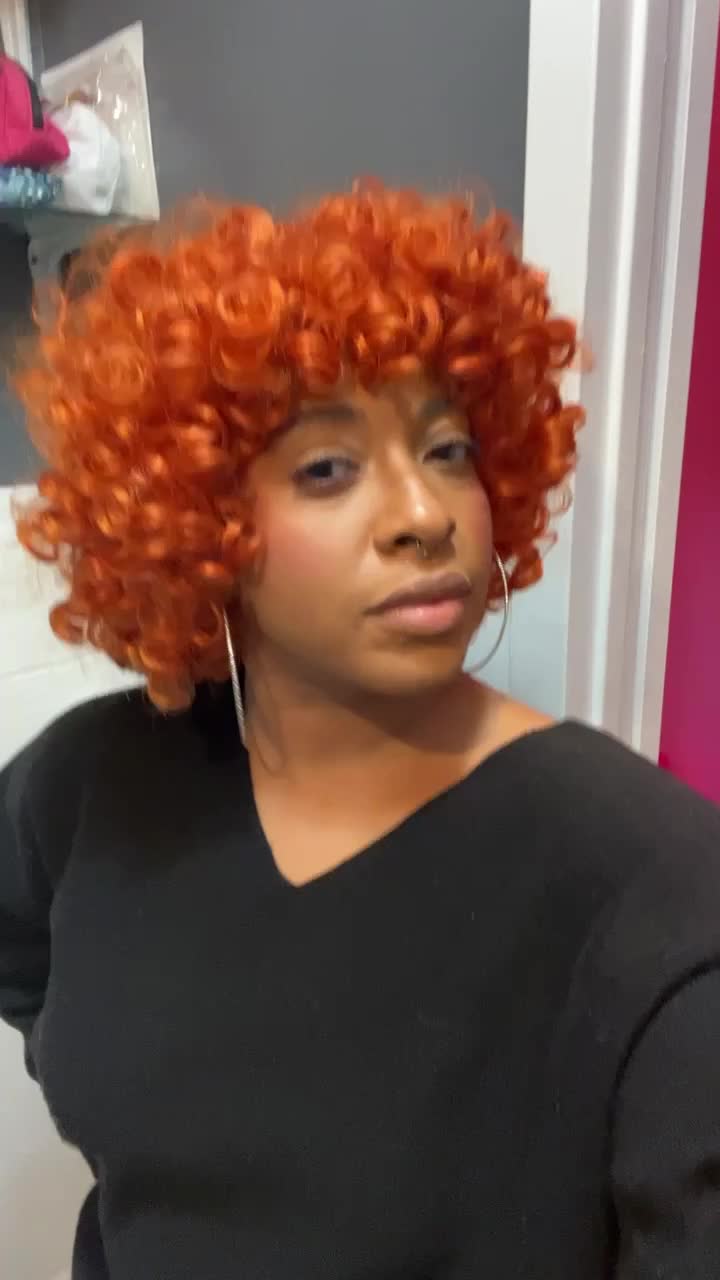 Orange Afro Kinky Curly Wig With Bangs Puffy Yellow Short Curly Women's