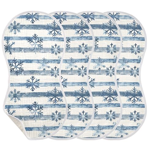Blue Snowflakes on Stripes Cotton Muslin Burp Cloths Large Easy Care Baby Burp Rags for Babies Girls and Boys Set of 2, 22x11in3