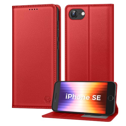 Kirnntca Handyhülle für iPhone SE 2022/2020 iPhone 8/7 Hülle, Kartenfach Premium PU Leder Klapphülle Schutzhülle, Standfunktion Tasche Flip Case für iPhone SE 2022/2020 iPhone 8/7 - Red