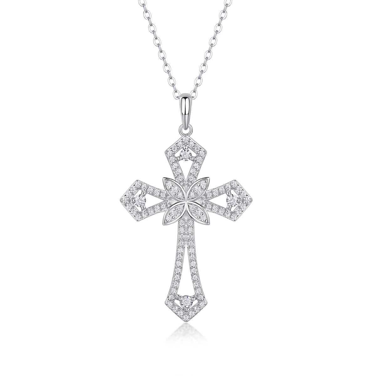 FANCIME Moissanite Croix Chaîne en argent sterling 925 Pendentif croix scintillante Collier avec Moissanite 1 Carat Bijoux Cadeaux d'anniversaire pour femmes, Longueur de la chaîne : 40 + 5 cm