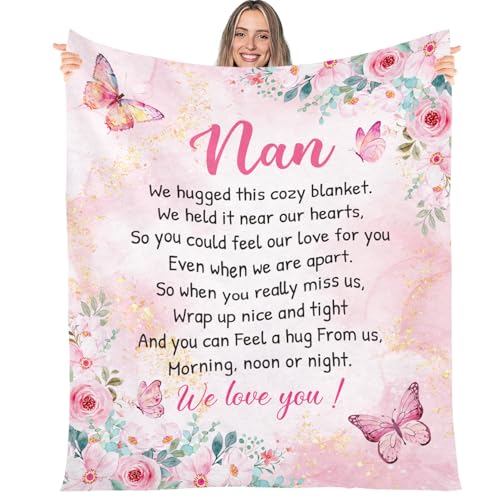 Eiapadeor Nan Gifts Blanket - Fluffy Blanket Birthday Gift with Beautiful Flowers Print for Nanny Grandma Nan Nana Women from Grandchildren Presents for Nana Birthday Christmas Valentines Day