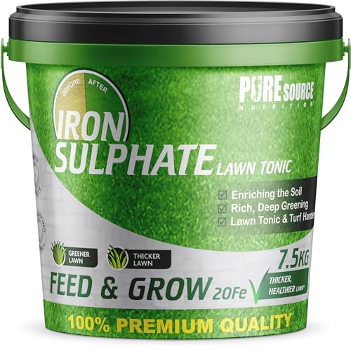 PSN 7.5KG PREMIUM Iron Sulphate (Makes up to 3750L When Diluted & Covers up to 3750m2) Pure Lawn Tonic Ferrous Sulphate of Iron Lawn Conditioner and Turf Hardener Dry Powder easily soluble in water