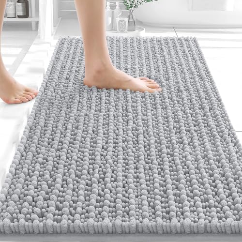 Image of OLANLY Bathroom Rug Mat 30x20, Thick Soft and Absorbent Chenille Bath Mat, Non-Slip Rubber Backing, Machine Washable Quick Dry Bath Rugs for Tub Shower Floor, Home Decor Accessories, Light Grey