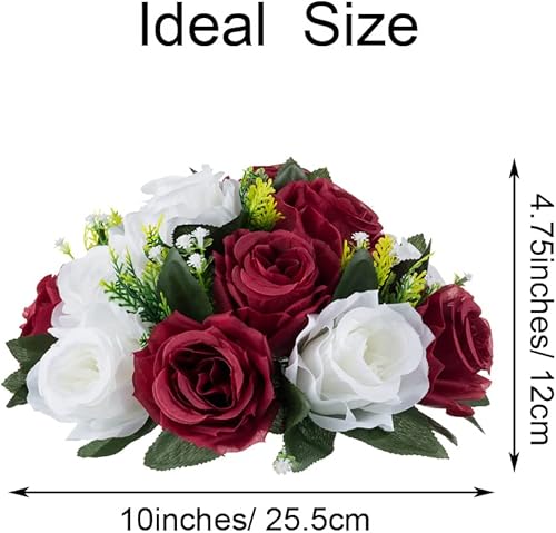 Miniatura 6 de Centros de mesa de flores para mesas de boda decoraciones de mesa de boda, bolas de flores burdeos y blancas centros de mesa para compromiso,