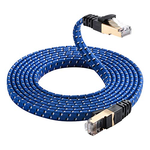 Image of DanYee Nylon Braided CAT8 Ethernet Cable - High Speed Professional Gold Plated Plug STP Wires - 3ft to 100ft (Blue 100ft)