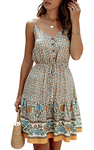 ASOMI Sommerkleid Damen Kurz Kleider Sommer V-Ausschnitt Ärmellos Blumen...