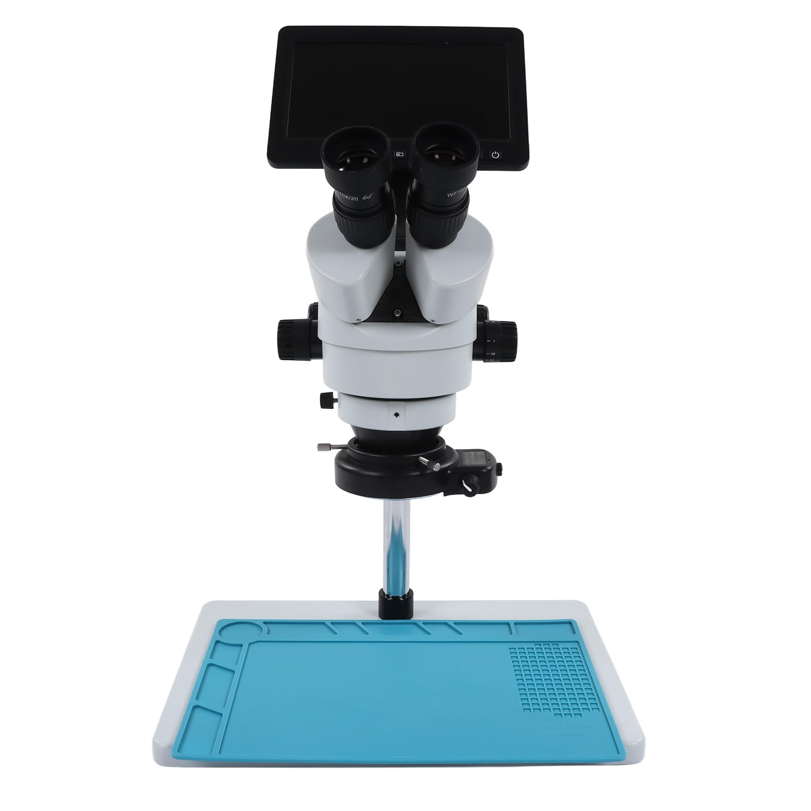 Microscopio Trinoculare Digitale, Stereomicroscopio Trinoculare in Vetro Ottico, Schermo LCD 7 Pollici, Luce Anulare, Alta Precisione per Semiconduttori (Spina europea)