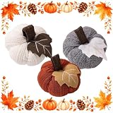 3er Set Künstliche Strick Kürbisse, Herbstdeko für Halloween & Thanksgiving