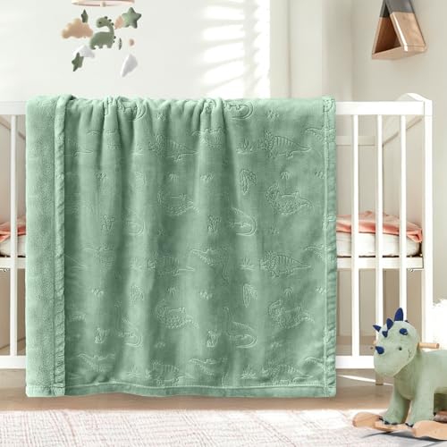Image of BORITAR Baby Blanket for Boys Girls, Ultra Soft Warm 3D Animal Print Blanket for Newborn Infant Toddler, Fleece Fluffy Blanket for Crib, Stroller (30x40 Inches, Sage Green)