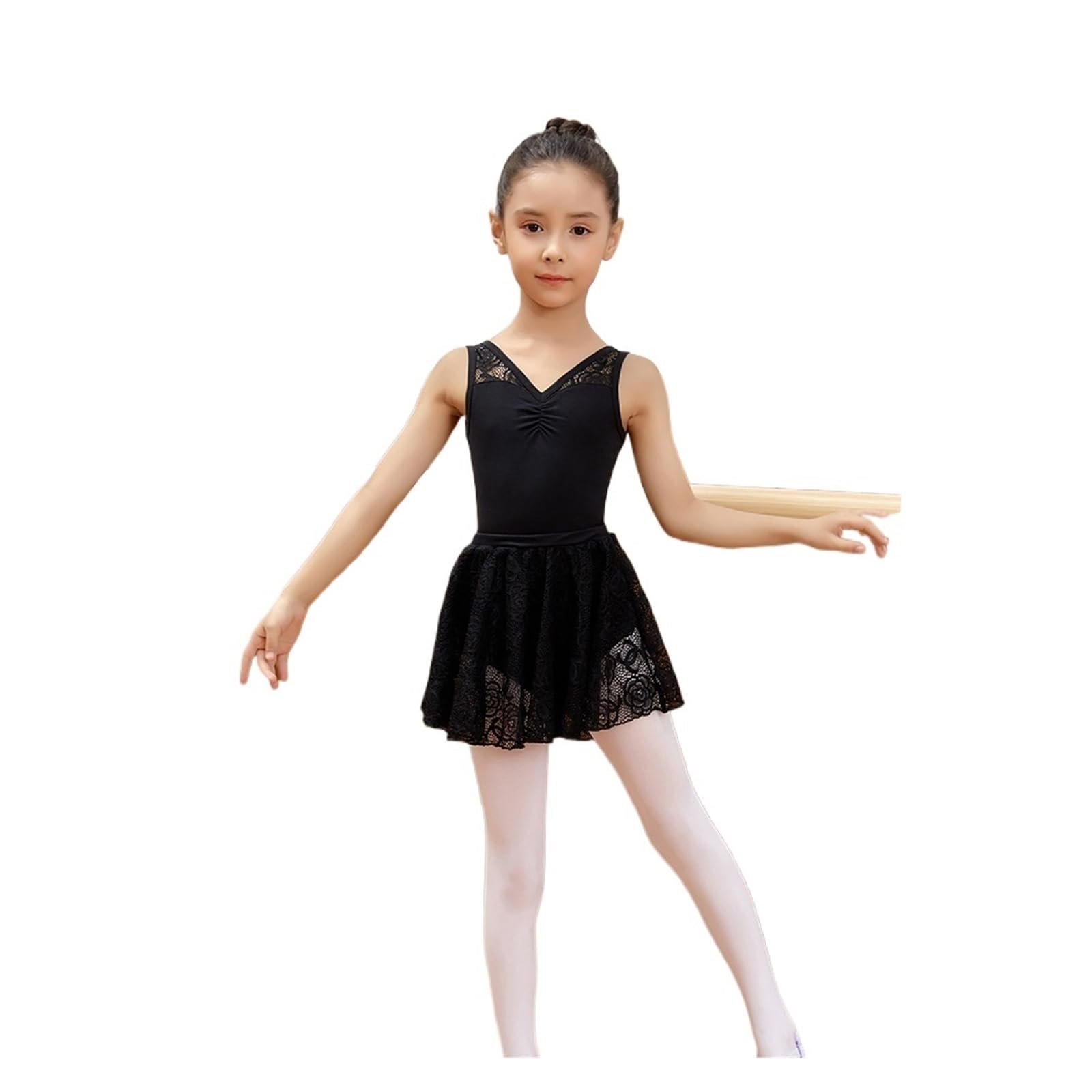 Maillot de Danza Niña Traje de Baile de Ballet for niñas, Bailarina, con Encaje de Flores, Leotardo de Baile con Falda, Colores Rosa, Negro y Morado(Tag 110)