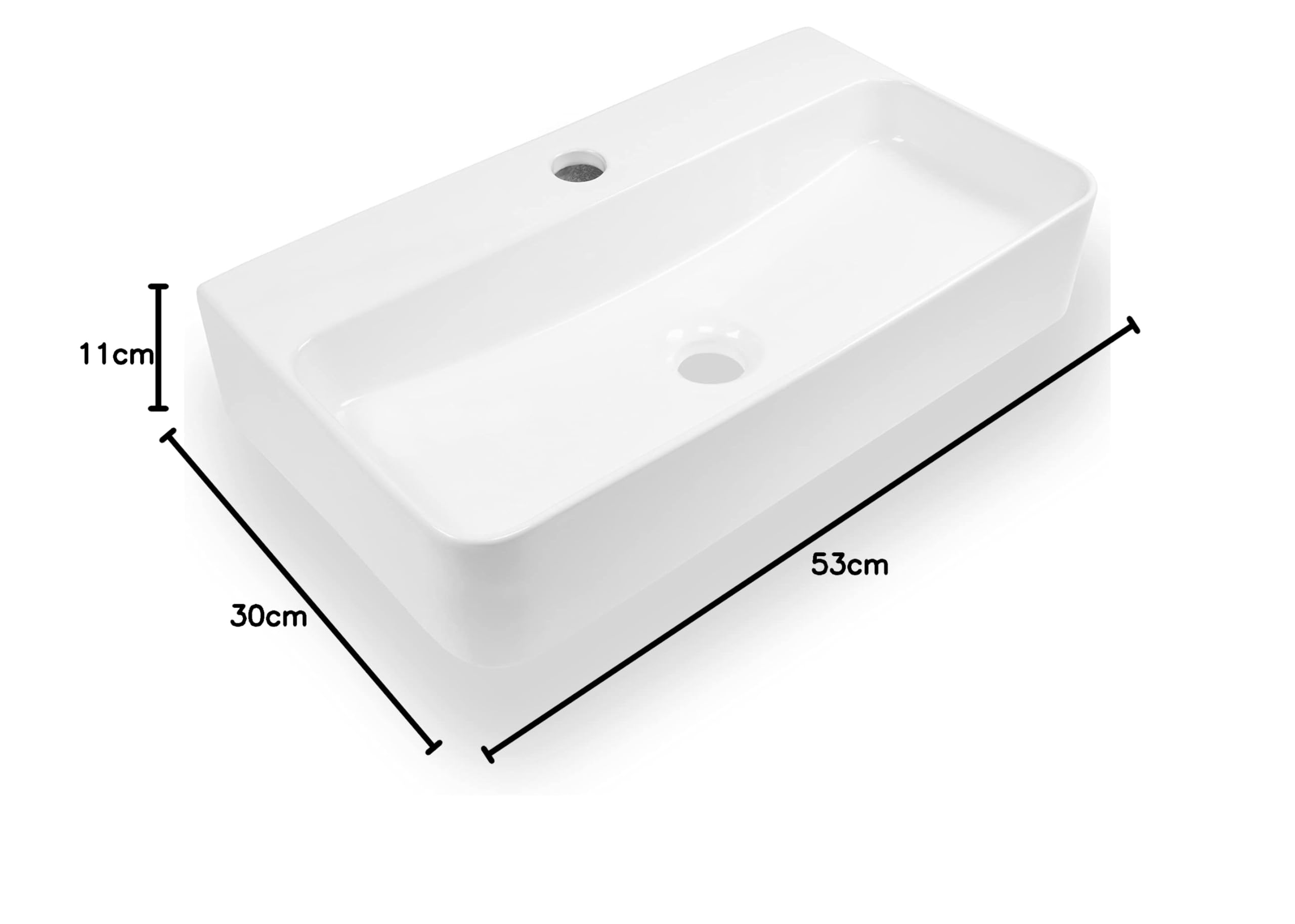 Umywalka kwadratowa premium – umywalka nablatowa na wysoki połysk – umywalka ceramiczna do umywalki – biała – 450 x 275 x 105 mm