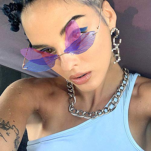 Image of ENTHYI Dragonfly Wing Shape Sunglasses for Women /Men Frameless Irregular Glasses Shades Party Sun Glasses