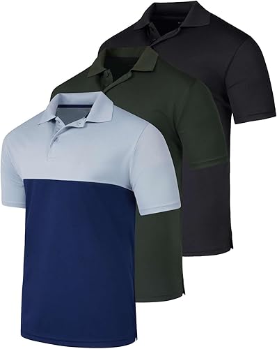 Real Essentials - Paquete de 3 Camisa tipo Polo de manga corta para hombre, de secado rápido y de rendimiento atlético (disponible en tallas grandes