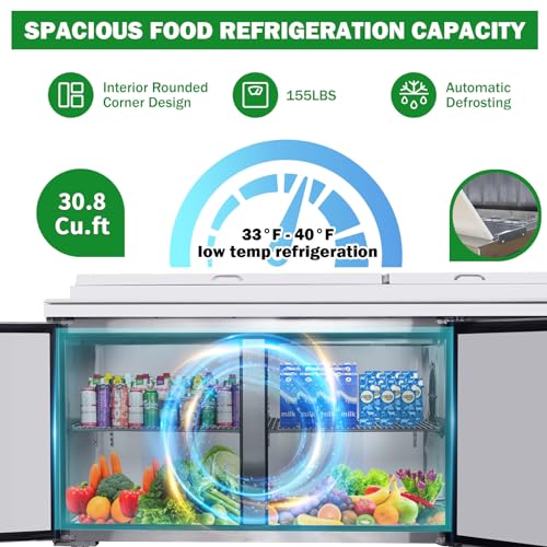 Image of Favfurish Commercial Pizza Prep Table,93 inch Workspace with a Built-in Refrigerator 11 Cu.Ft and Cutting Board and Protection Lid,Cold Storage,ETL Certified,12 Pans Up for Restaurant,Bar,Shop,Silver