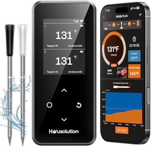 Housolution Wireless Bluetooth Meat Thermometer, Smart App & Standalone Base, Dual Probes & 6 Sensors, 0.5S Instant Read, Large LCD Display, Remote Connection for Cooking, Grilling, Smoking, BBQ