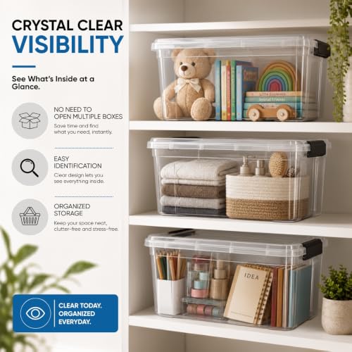 Image of Superio Clear Storage Boxes with Lids, Plastic Container Bins for Organizing, Stackable Crates, BPA Free, Non Toxic, Odor Free, Organizers for Home, Office, School, and Dorm(13.7 Qt, 2 Pack)