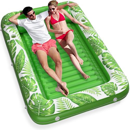 Image of Inflatable Tanning Pool Lounger Float - Jasonwell 4 in 1 Sun Tan Tub Sunbathing Pool Lounge Raft Floatie Toys Water Filled Tanning Bed Mat Pad for Adult Blow Up Kiddie Pools Kids Ball Pit (Green,XXL)