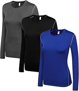 WANAYOU 3 Pack Athltic Long Sleeve Workout Shirts Yoga Tops for Women T Shirt Activewear Tops (Large/Fit Bust:36.6