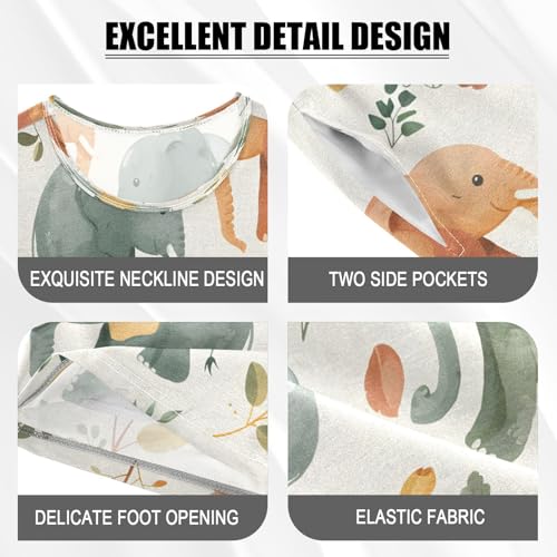 senya Short Sleeve Pajamas Sets Summer Cotton Sleepwear Elephants Plants4