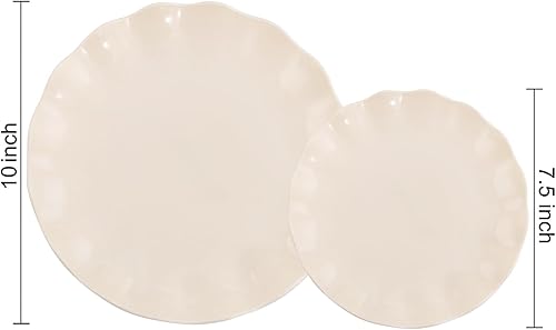 Miniatura 3 de LIYH - 24 platos de plástico reutilizables, platos irrompibles, platos de plástico festoneados, aptos para lavavajillas, juegos de platos de marfil,