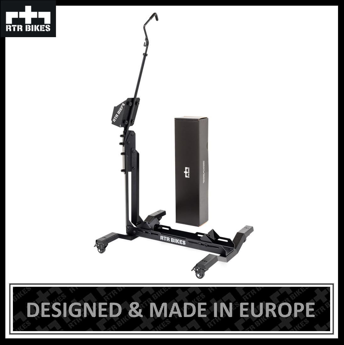 RTR BIKES Brutus Up Pro Soporte Bicicleta Móvil con Ruedas – Estación de Carga E-Bike con Porta Cargador – Rack Vertical hasta 30kg – Neumáticos 3,5" – Hecho en UE