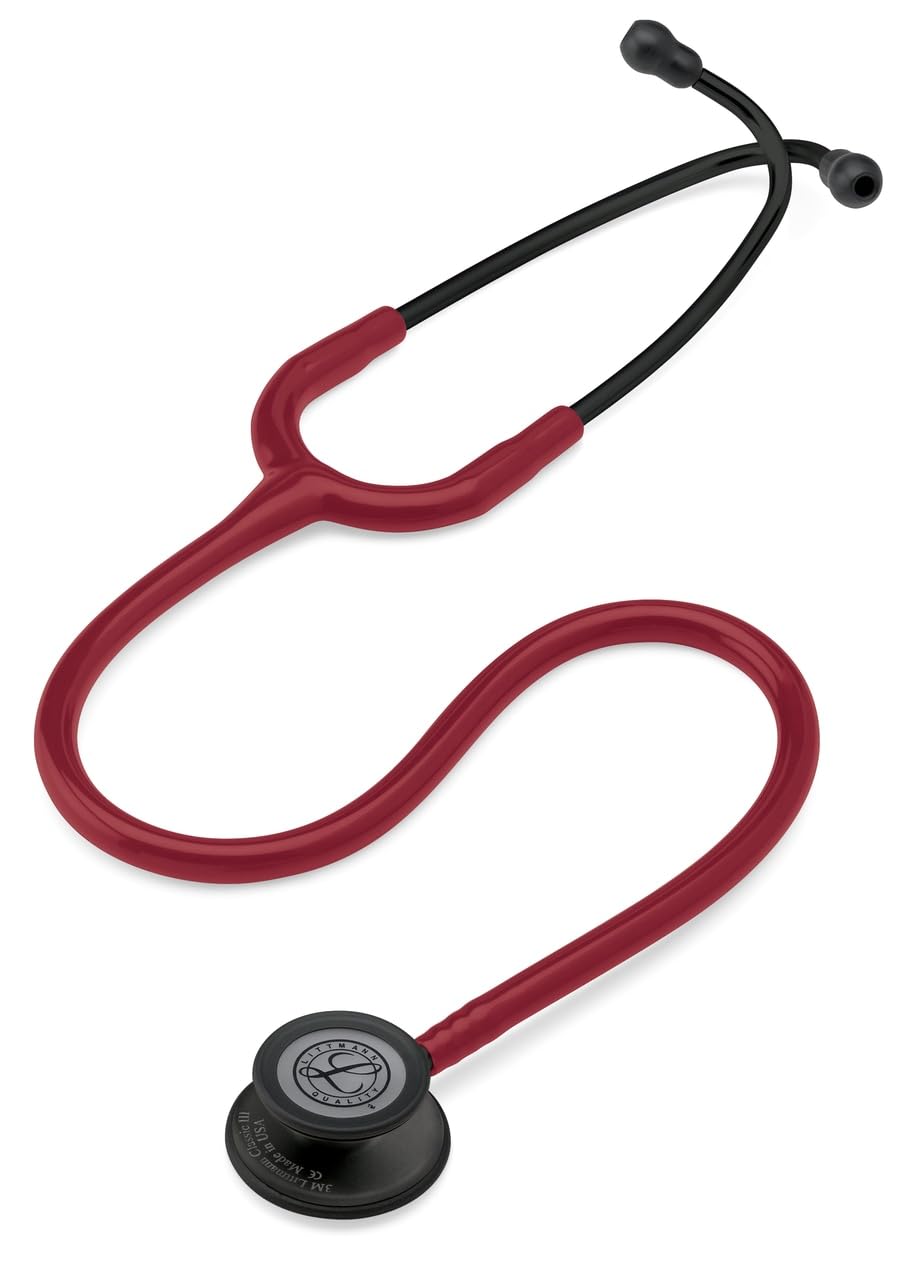 3M Littmann Classic III Estetoscopio con Grabado Gratuito y Linterna Pupilar de Regalo (Burdeos/Black Edition)