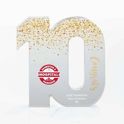 Miniatura 2 de Trofeo acrílico a todo color  Premio de servicio al empleado de 10 años  Transparente  Impresión personalizada de hasta tres líneas y fondo a todo