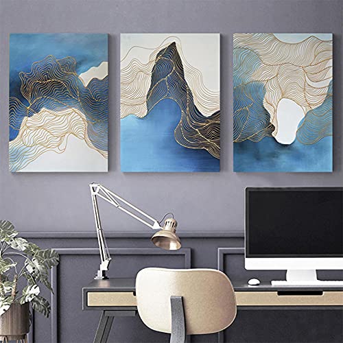 Peinture suspendue vent nordique pour chambre zen - Toile abstraite dorée moderne