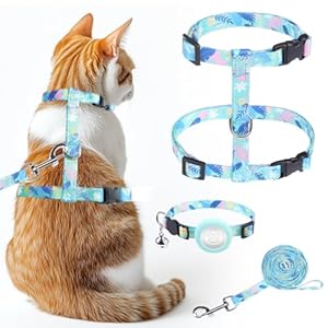 KOOLTAIL Cat Harness and Leash Set Escape Proof with Cat Airtag Holder Collars (3 in 1), Comfortable Lightweight Adjustable Kitten Harness for Small Medium Large Cats Safe Walking & Travel, Green