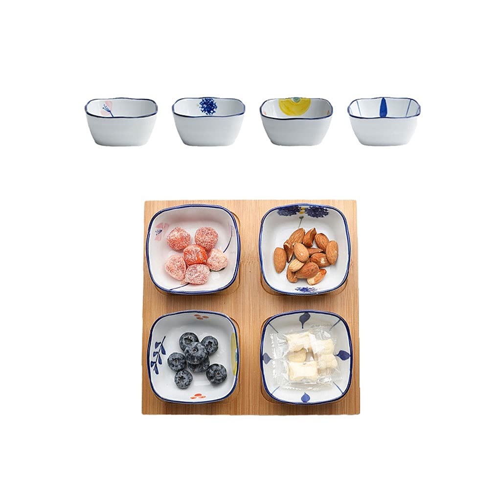 Ciotoline da Snack Ciotole di immersione in ceramica 4 oz Piccoli piccoli piatti di salsa di soia di immersione for la cucina BBQ. Condimento e set di porzione (con vassoio) Piatti Snack Ceramica