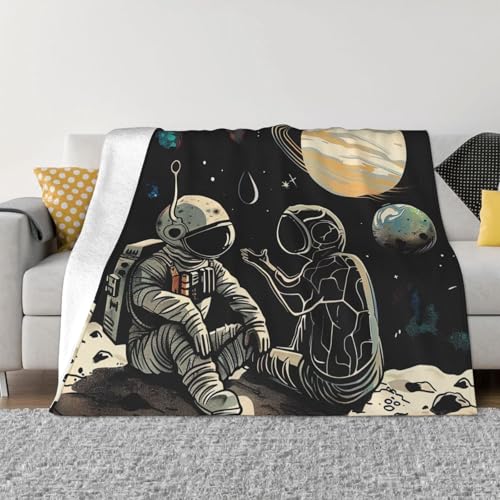 JKLQWC Couverture en flanelle à imprimé astronaute et extraterrestres pour canapé, lit, voiture - 150 x 200 cm