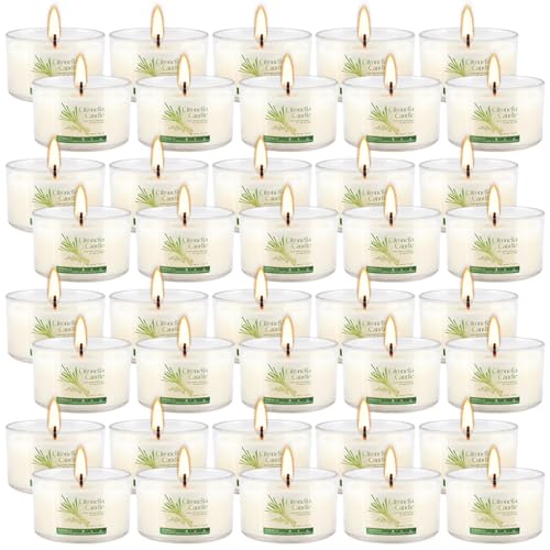 CAKETYCG 40-Pack Citronella Scented Tealight Candles -Outdoor Candles Natural Soy Wax Candle Bulk Smokeless & Long-Lasting for Yard Picnic Camping Outdoor Comfort.