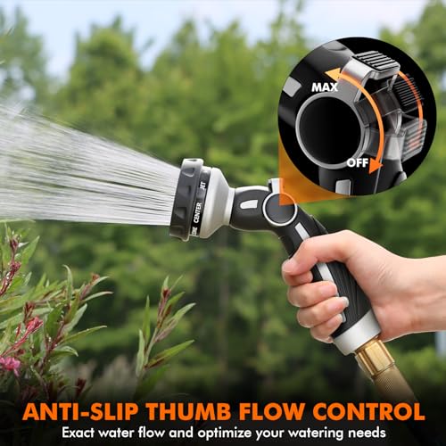 Image of RESTMO Hose Nozzle Heavy Duty, Metal Water Hose Sprayer for Garden | 9 Spray Patterns, High Pressure, Thumb Flow Control, On /Off Valve, Ideal for Outdoor Lawn & Plant, Car & Pet, Silver