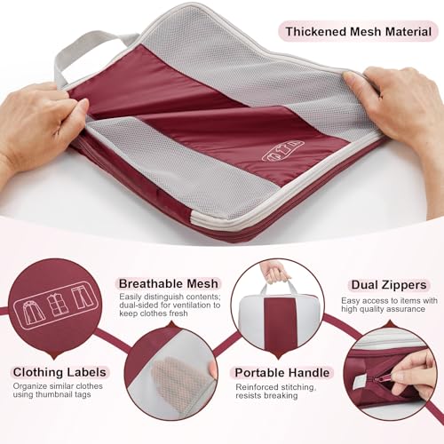 Image of OlarHike 10-Pack Compression Packing Cubes for Travel Essentials,Compressible Expandable Packing Cubes for Suitcase,Luggage Garment Bags for Travel,Handy Helper for Organizing Clothes(Wine Red)