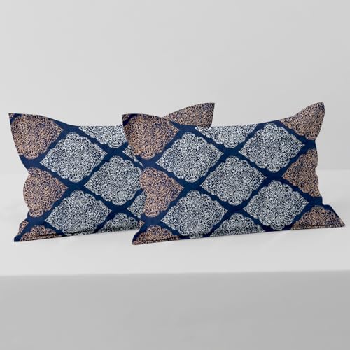 Image of Cloth Fusion Cotton Feel Pillow Covers Set of 2 with Envelope Closure (17X27 Inches, Midnight Paisley)